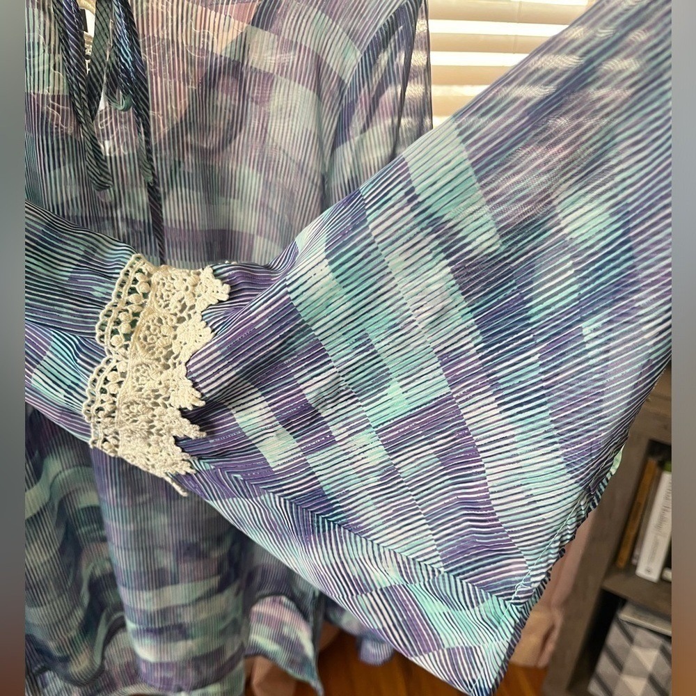 Como Vintage sheer blouse embroidered lagenlook cottagecore small art deco blue - Picture 4 of 6